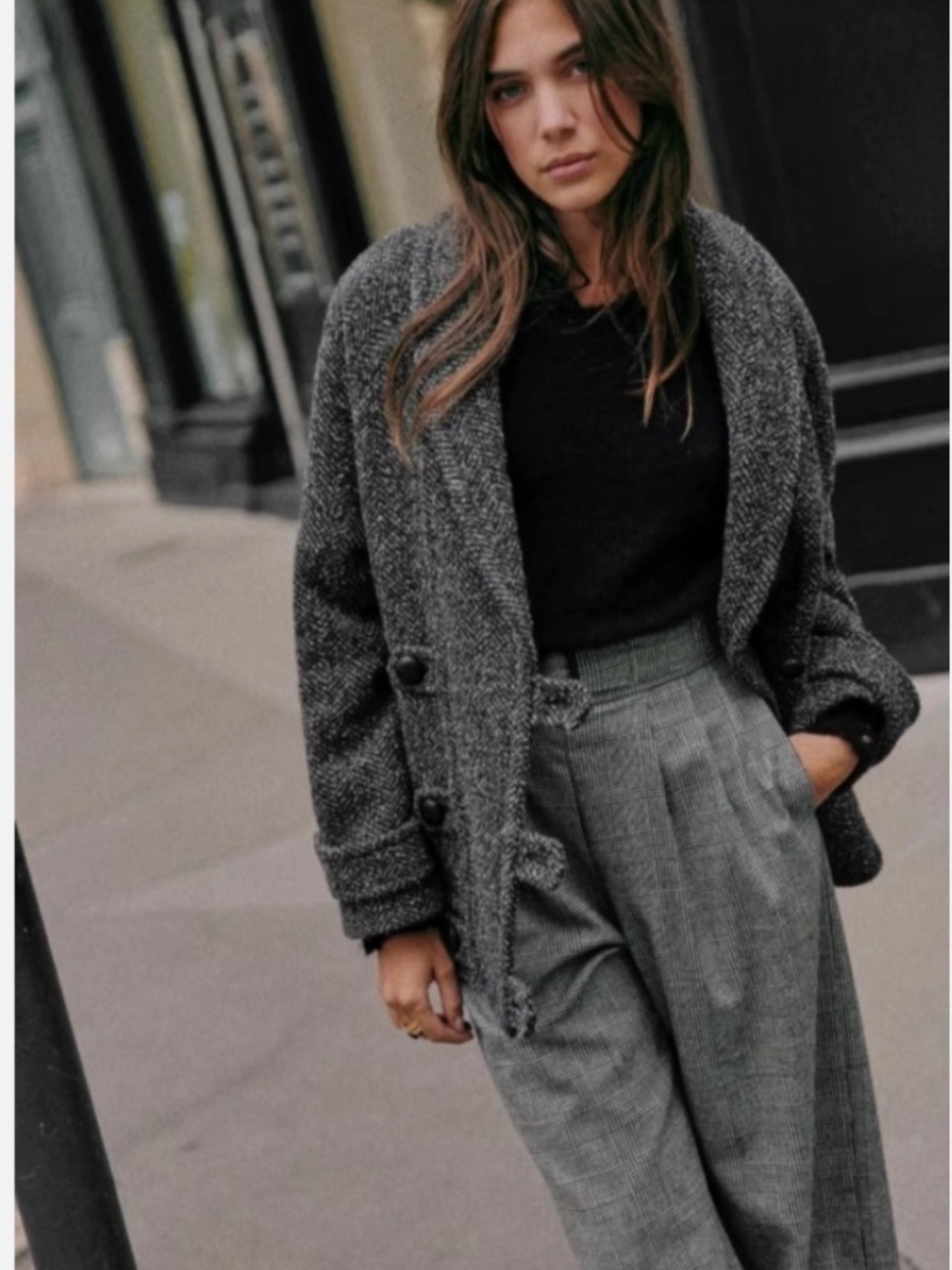 Sezane Carl Coat Ecru/grey Chevron - Size 2